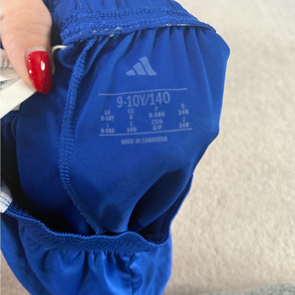 adidas Kids Blue Shorts with White Stripes - Picture 3 of 3